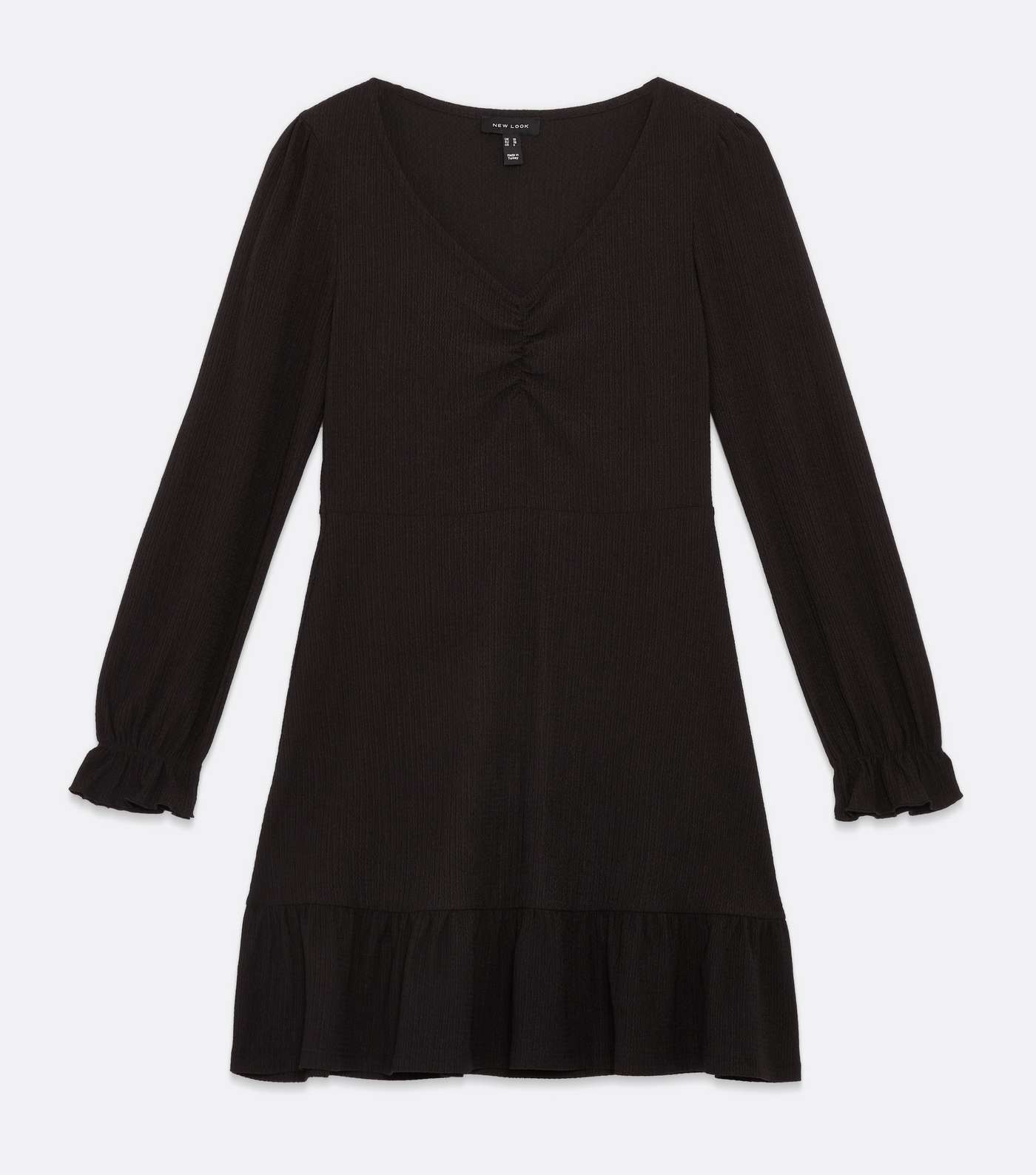 Black Crinkle Jersey V Neck Ruched Frill Mini Dress Image 5