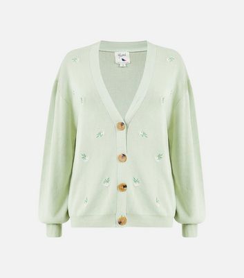 Yumi Light Green Floral Embroidered Cardigan New Look