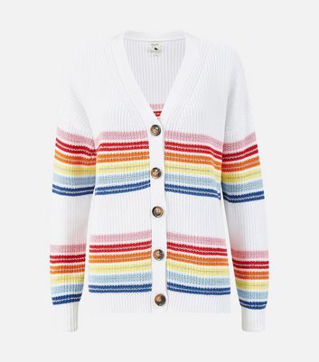 Click to view product details and reviews for Yumi White Rainbow Stripe Cardigan New Look.
