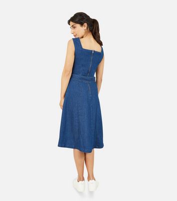 Click to view product details and reviews for Yumi Blue Denim Belted Midi Skater Dress New Look.