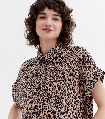 Brown Leopard Print Short Sleeve Shirt 