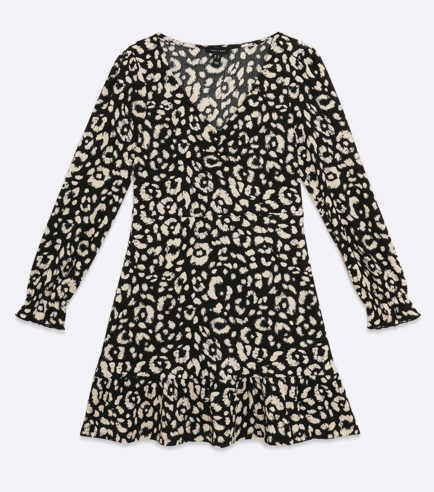 Black Leopard Print Ruched Tiered Mini Dress Image 5