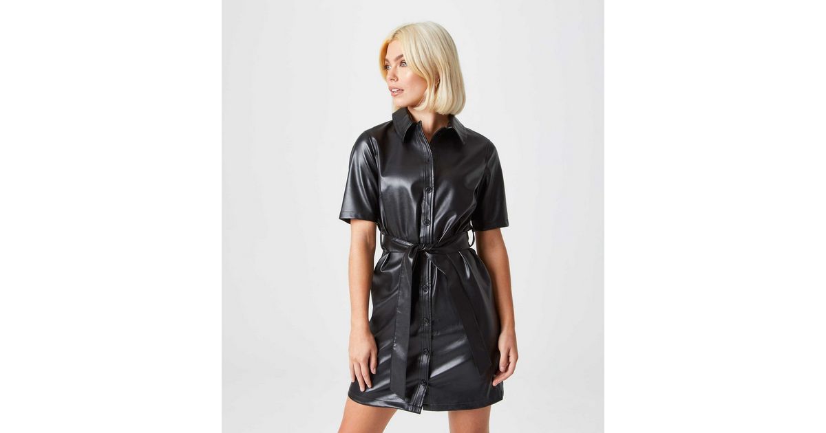 Urban Bliss Black Leather-Look Puff Sleeve Dress