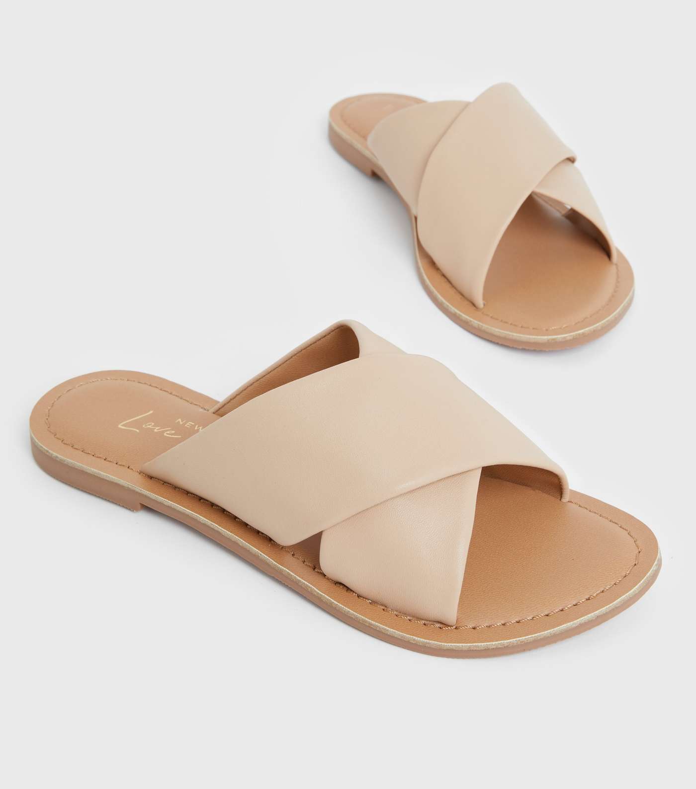 Pale Pink Leather Cross Strap Sliders Image 2