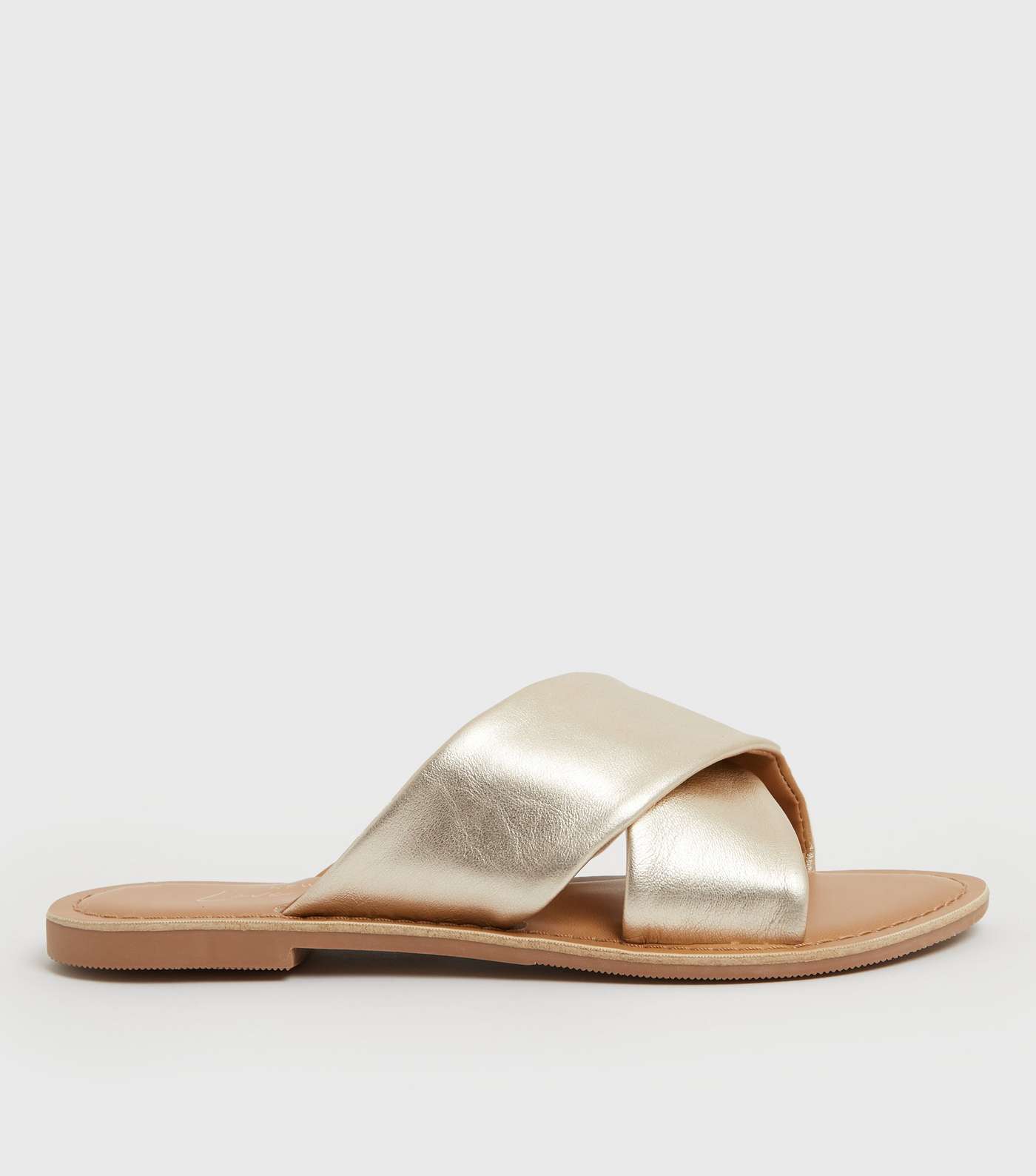 Gold Leather Cross Strap Sliders
