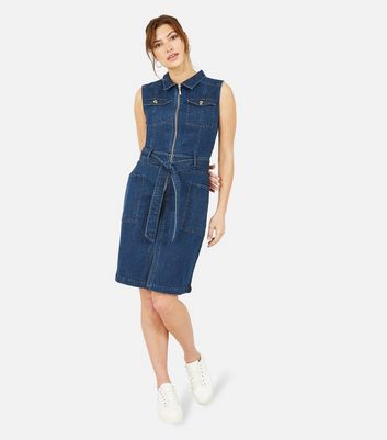 Yumi Women's Blue Denim Sleeveless Collared Midi Dress New Look - UK 12