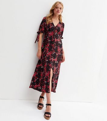 Black floral button store up dress