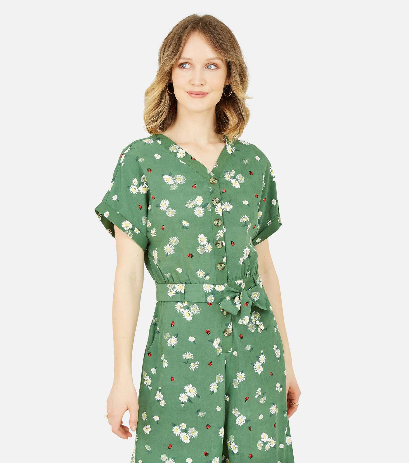 Yumi Green Daisy Belted Wide Leg Crop Jumpsuit Image 2