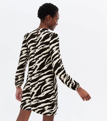 Black Zebra Print High Neck Mini Dress New Look