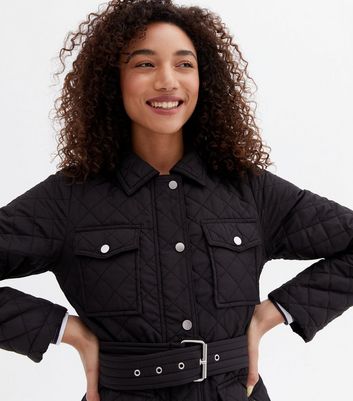 Click to view product details and reviews for Black Quilted Belted Long Sleeve Jacket New Look.