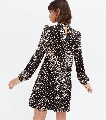 Black Animal Print High Neck Long Sleeve Mini Dress New Look