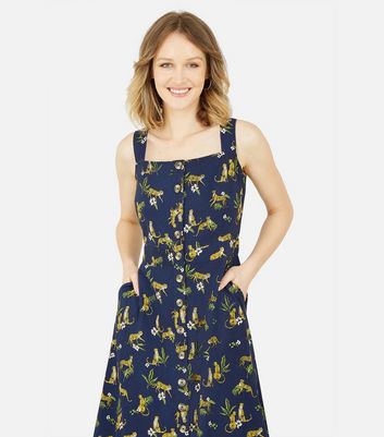Click to view product details and reviews for Yumi Navy Leopard Print Button Midi Dress New Look.