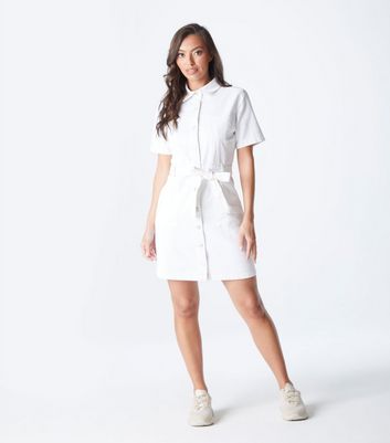 Urban Bliss White Twill Belted Mini Shirt Dress New Look