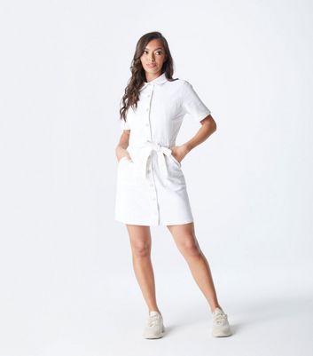Damen Bekleidung Urban Bliss White Twill Belted Mini Shirt Dress