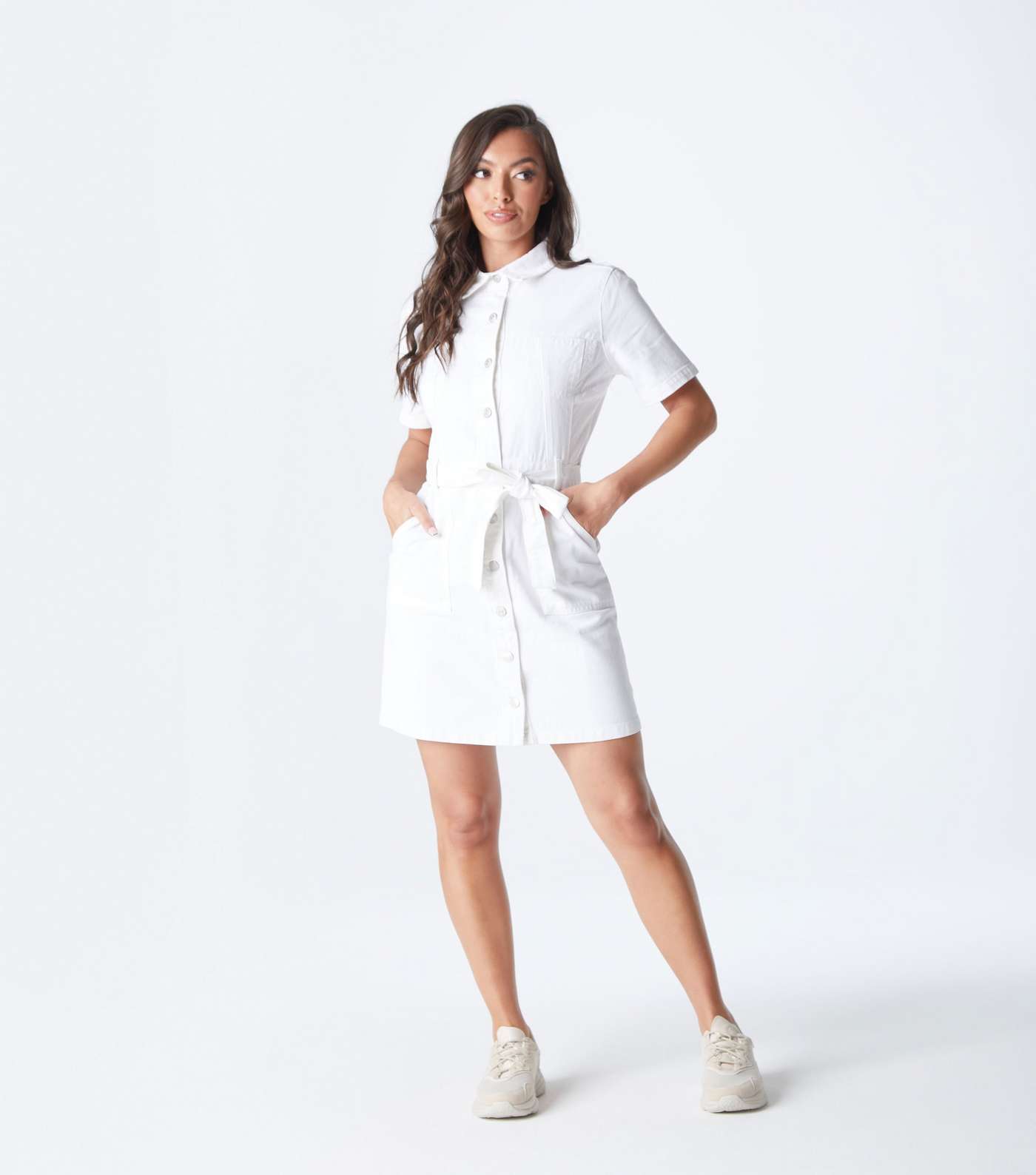 Urban Bliss White Twill Belted Mini Shirt Dress Image 2