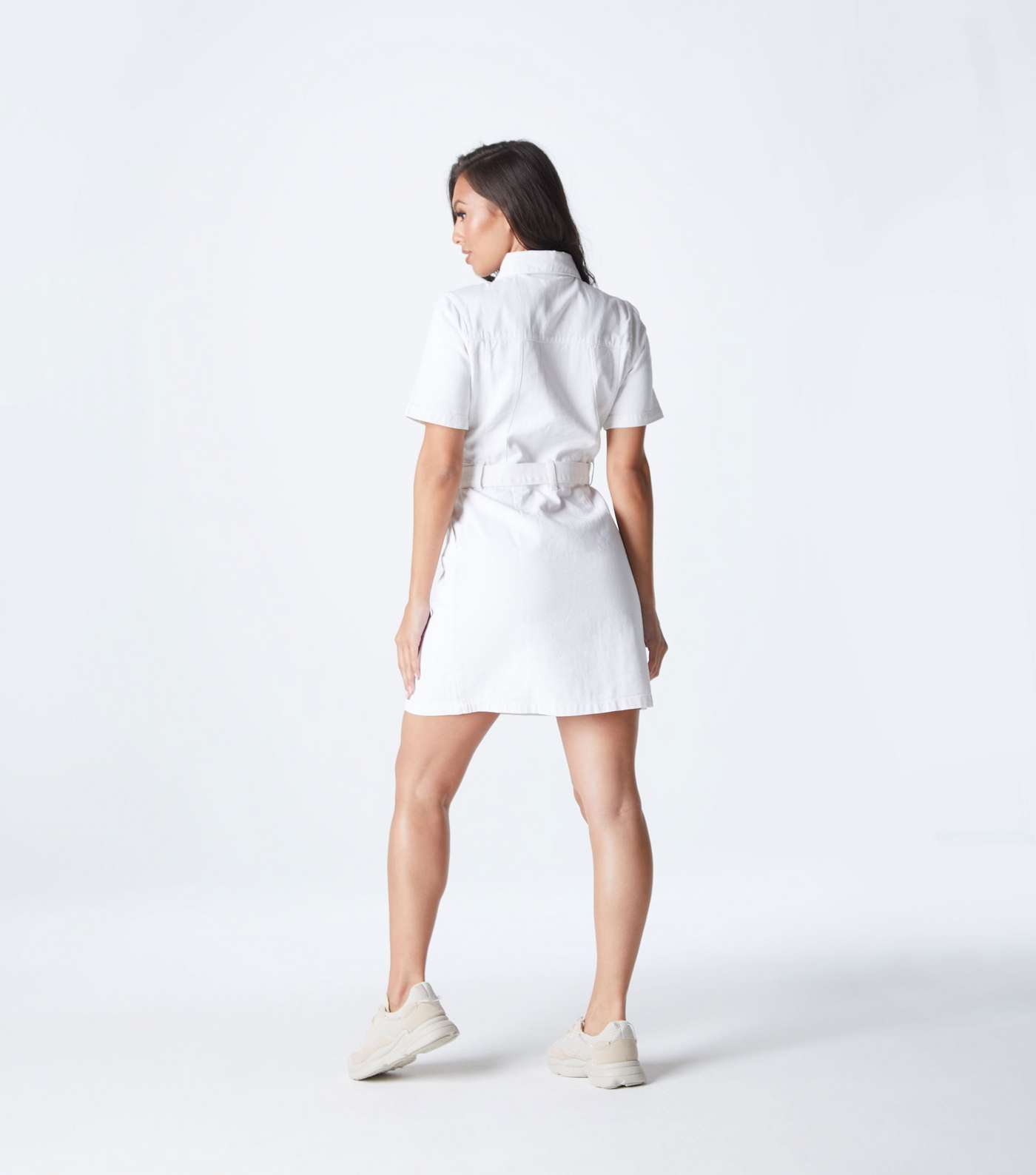Urban Bliss White Twill Belted Mini Shirt Dress Image 4