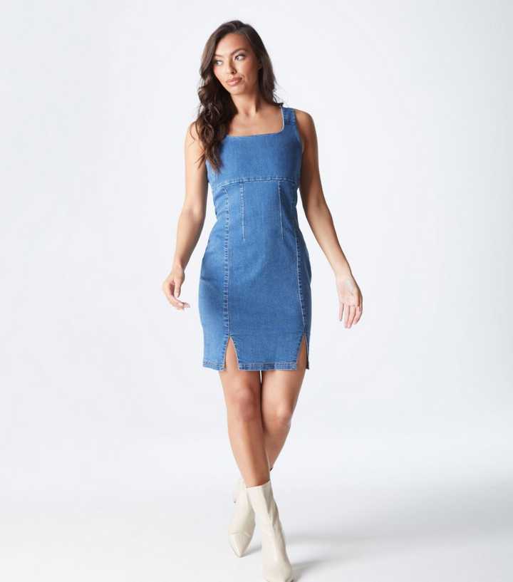 urban bliss denim dress Urban Bliss Blue Denim Split Mini Dress