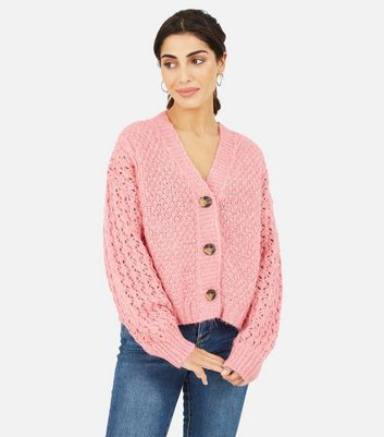 Damen Bekleidung Yumi Mid Pink Chunky Knit Cardigan