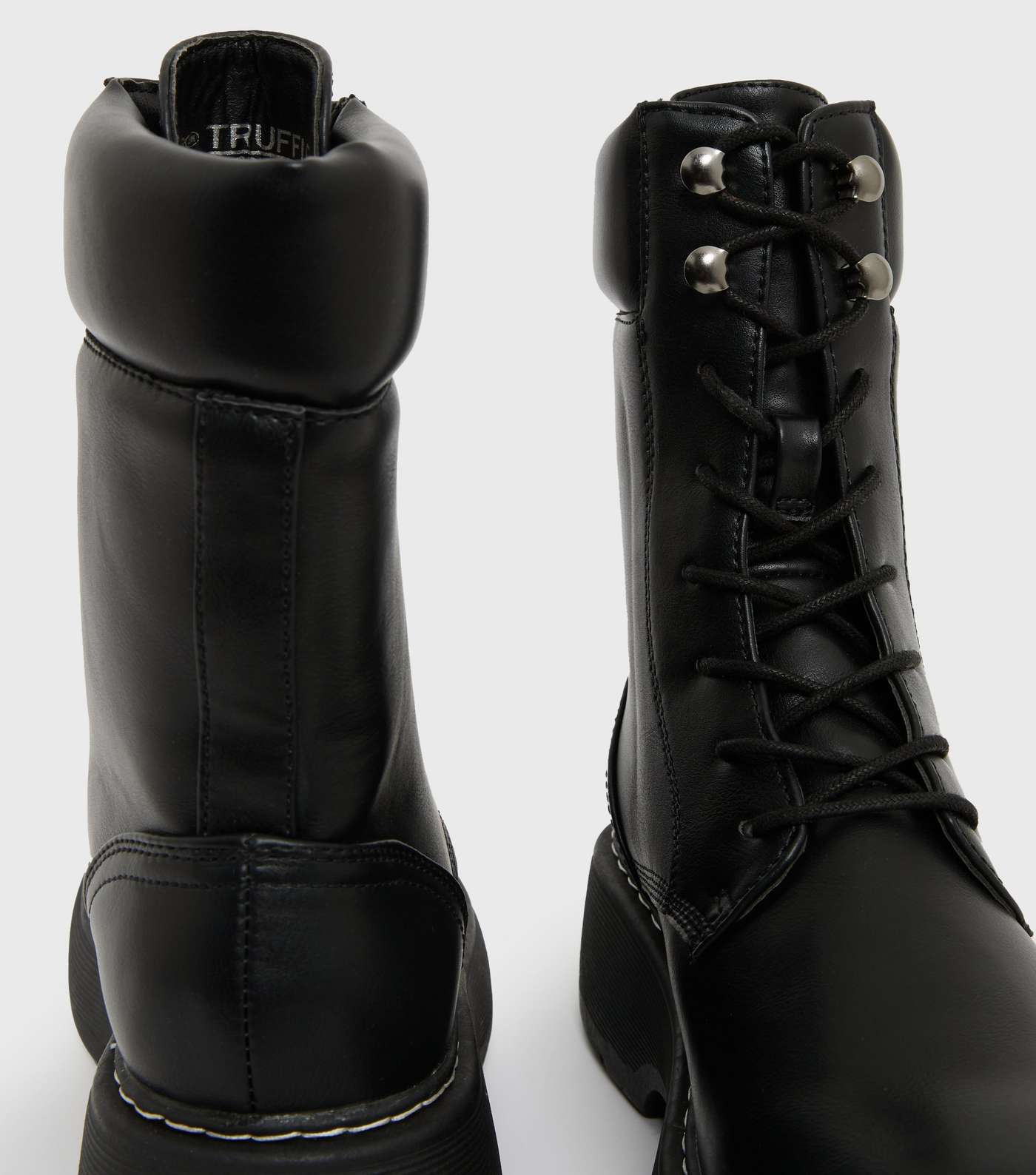 Truffle Collection Black Chunky Lace Up Boots Image 4