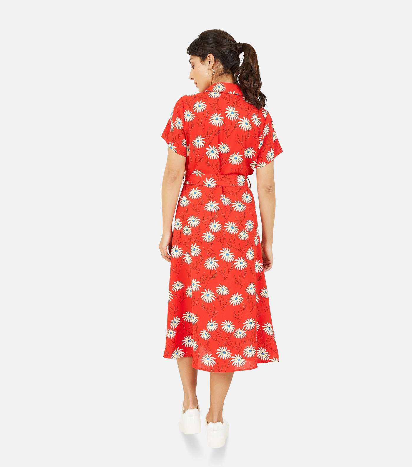 Yumi Red Daisy Belted Midi Shirt Dress Image 4