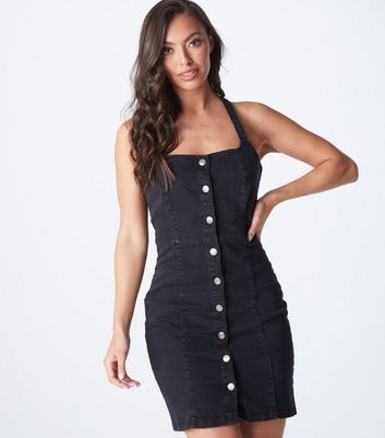 Urban Bliss Black Denim Button Mini Dress | New Look