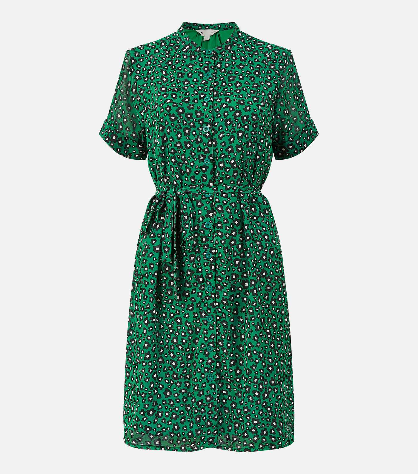Yumi Green Animal Print Tie Waist Shirt Dress Image 5