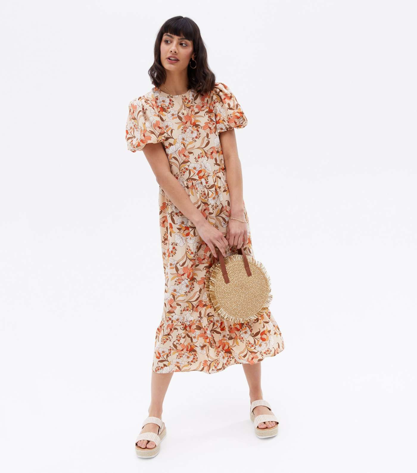 Urban Bliss Brown Floral Tiered Midi Smock Dress Image 2