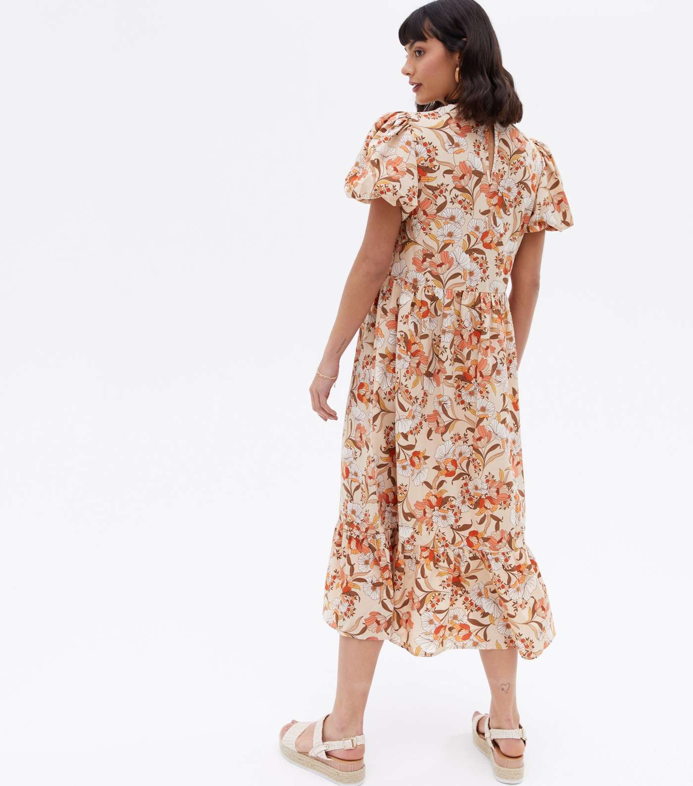 Urban Bliss Brown Floral Tiered Midi Smock Dress Image 4