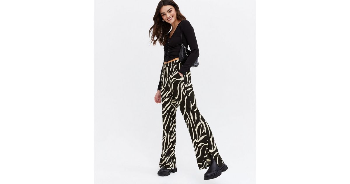 Black Zebra Print Flared Trousers | New Look