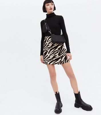 button front mini skirt black