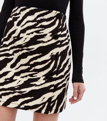 Black Zebra Print Button Front Mini Skirt New Look