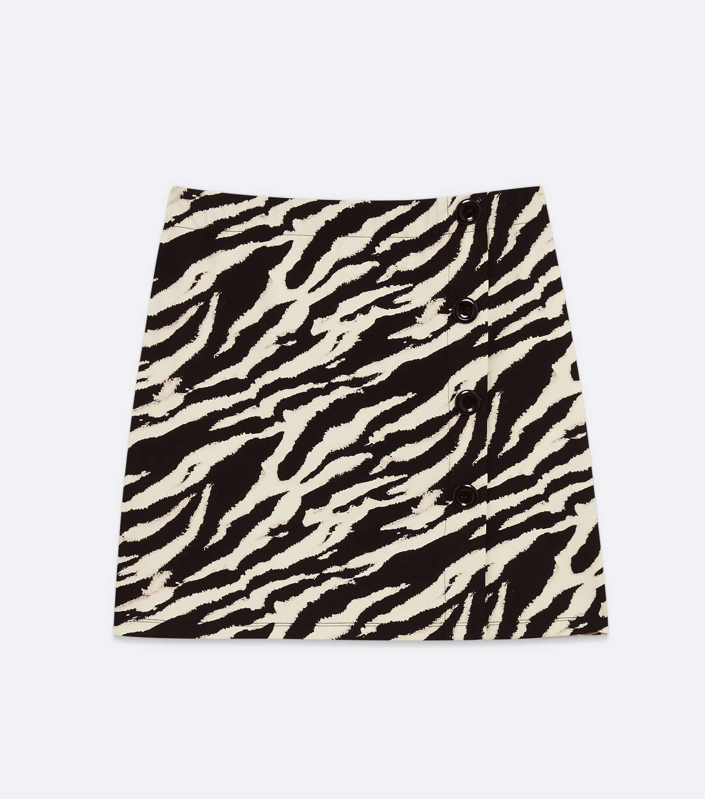 Black Zebra Print Button Front Mini Skirt Image 5