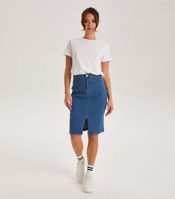 Urban Bliss Blue Denim Seam Skirt New Look