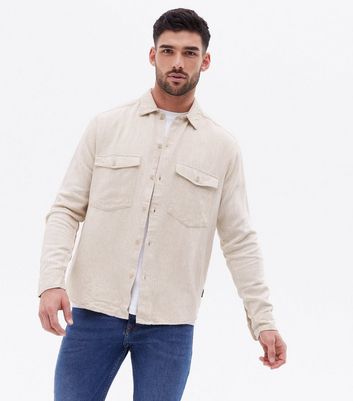 Cream Linen Look Double Pocket Shirt 