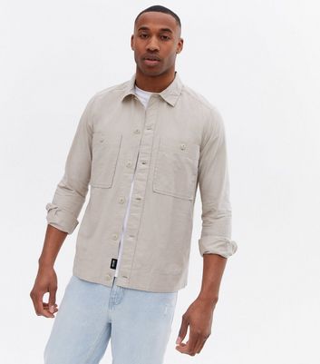 Pale Grey Stretch Long Sleeve Overshirt 