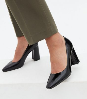 black patent court shoes block heel