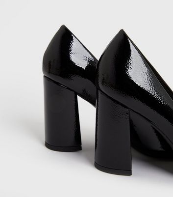 shop for Black Patent Pointed Block Heel Court Shoes New Look Vegan at Shopo