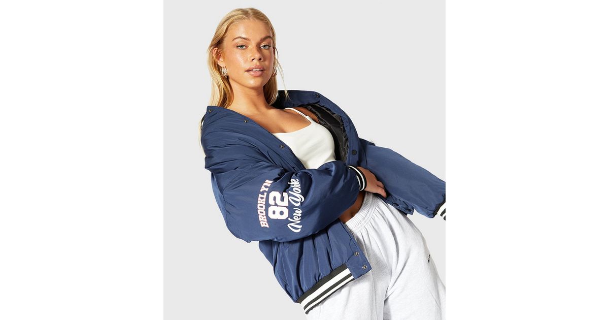 Skinnydip Blue Brooklyn Oversized Bomber Jacket New Look
