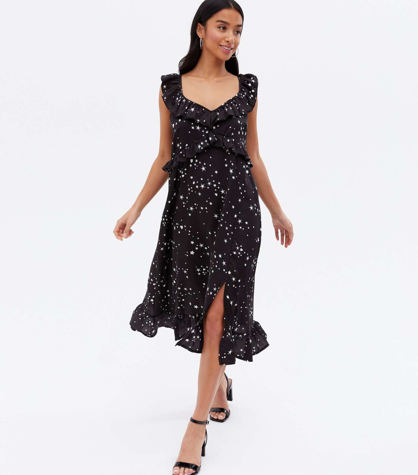Petite Black Star Ruffle Midi Dress