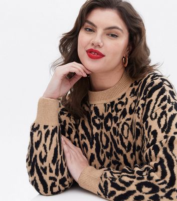 Curves Brown Leopard Print Long Jumper New Look