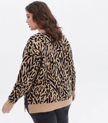 Curves Brown Leopard Print Long Jumper New Look