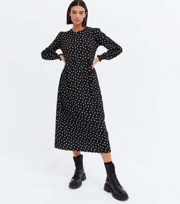 Black Spot Long Sleeve Midi Dress