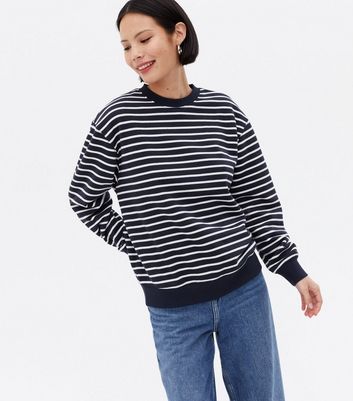 Blue Stripe Long Sleeve Crew Sweatshirt | New Look