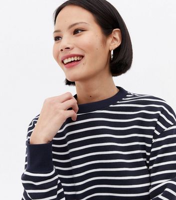Blue Stripe Long Sleeve Crew Sweatshirt | New Look