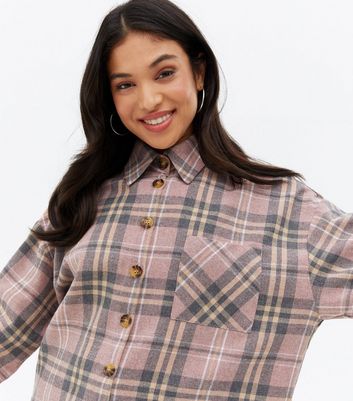 Petite Pink Check Pocket Front Shirt New Look