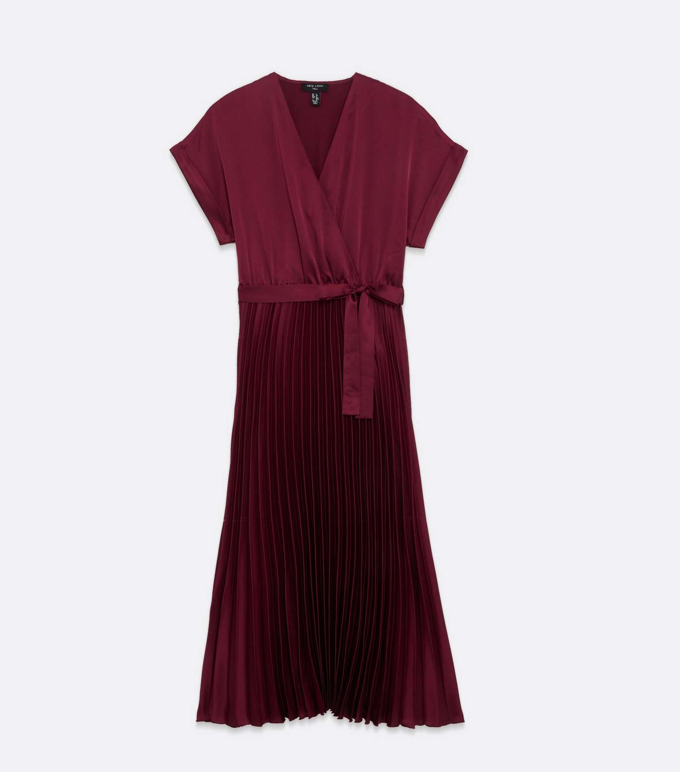 Petite Burgundy Satin Pleated Midi Wrap Dress Image 5