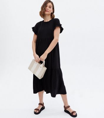 Maternity Black Jersey Tiered Midi Smock Dress New Look