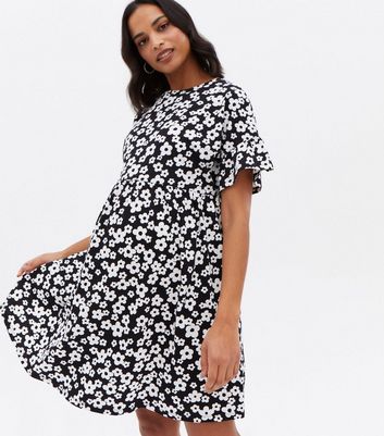 Maternity Black Floral Jersey Mini Smock Dress New Look