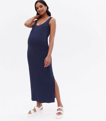 Damen Bekleidung Maternity Navy Ribbed Jersey Maxi Dress