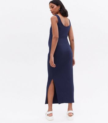Maternity Navy Ribbed Jersey Maxi Dress 